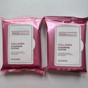 SET OF 2 Global Beauty Care Collagen Cleansing Cloths Make Up Wipes 50 Total